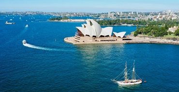 aerial image over sydney harbour and sydney opera house